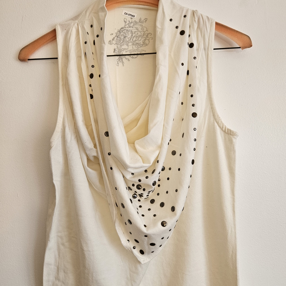 White Sleeveless Top with Black Dot Design